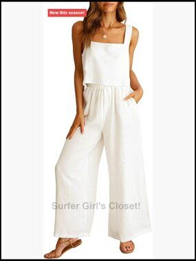 Women's 2 Piece Linen Pants Set Summer Casual Lounge Jumpsuit Matching Outfit